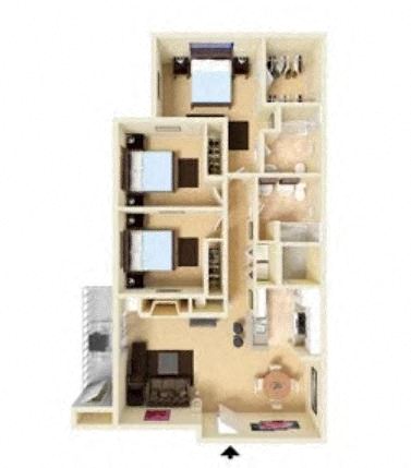 3 Bed 2 Bath Floor Plan at Edgewater Apartments, Idaho